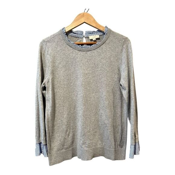LOFT Outlet Sweater Womens Gray White Blue Striped L - Picture 1 of 8